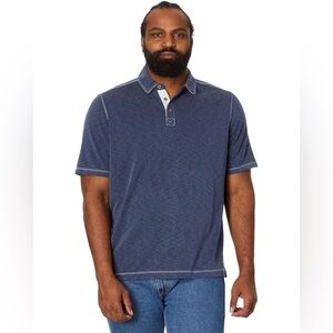 Johnston & Murphy Vintage Slub Navy Blue Short Sleeve Polo